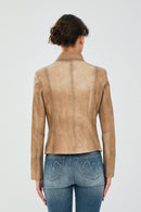 Alicia Women's Beige Short Leather Jacket | Derimod Alicia Women's Beige Short Leather Jacket | Derimod