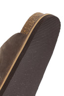 Men's Beige Buckled Nubuck Leather Slippers | Derimod Men's Beige Buckled Nubuck Leather Slippers | Derimod