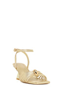 Woman Gold Ankle-Buckle Metallic Chunky-Heel Sandal | Derimod Woman Gold Ankle-Buckle Metallic Chunky-Heel Sandal | Derimod