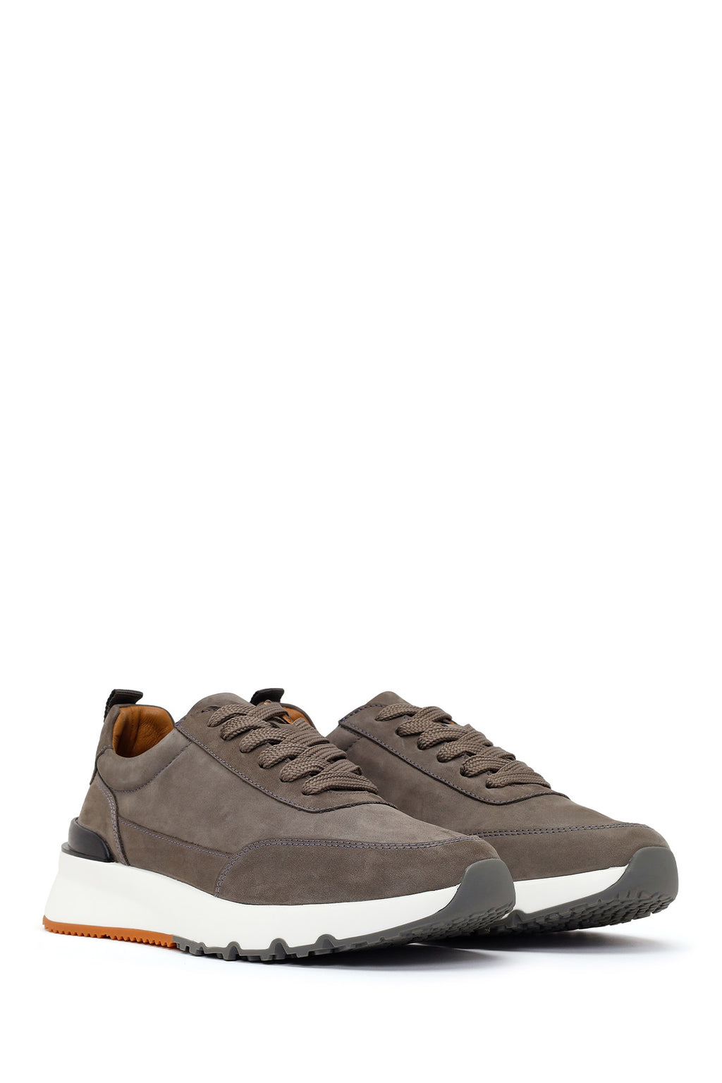 Erkek Gri Bağcıklı Kalın Tabanlı Nubuk Deri Casual Sneaker