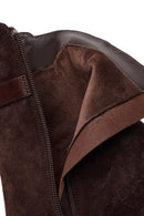 Woman Brown Zip Closure Chunky Heeled Suede Boots | Derimod Woman Brown Zip Closure Chunky Heeled Suede Boots | Derimod