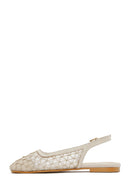 Women's Beige Open Back Patterned Ballerinas | Derimod Women's Beige Open Back Patterned Ballerinas | Derimod