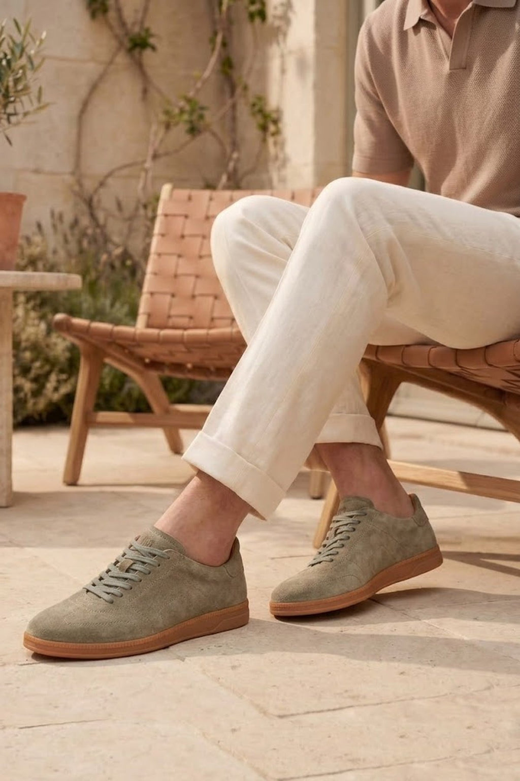 Erkek Açık Yeşil Bağcıklı Süet Deri Sneaker