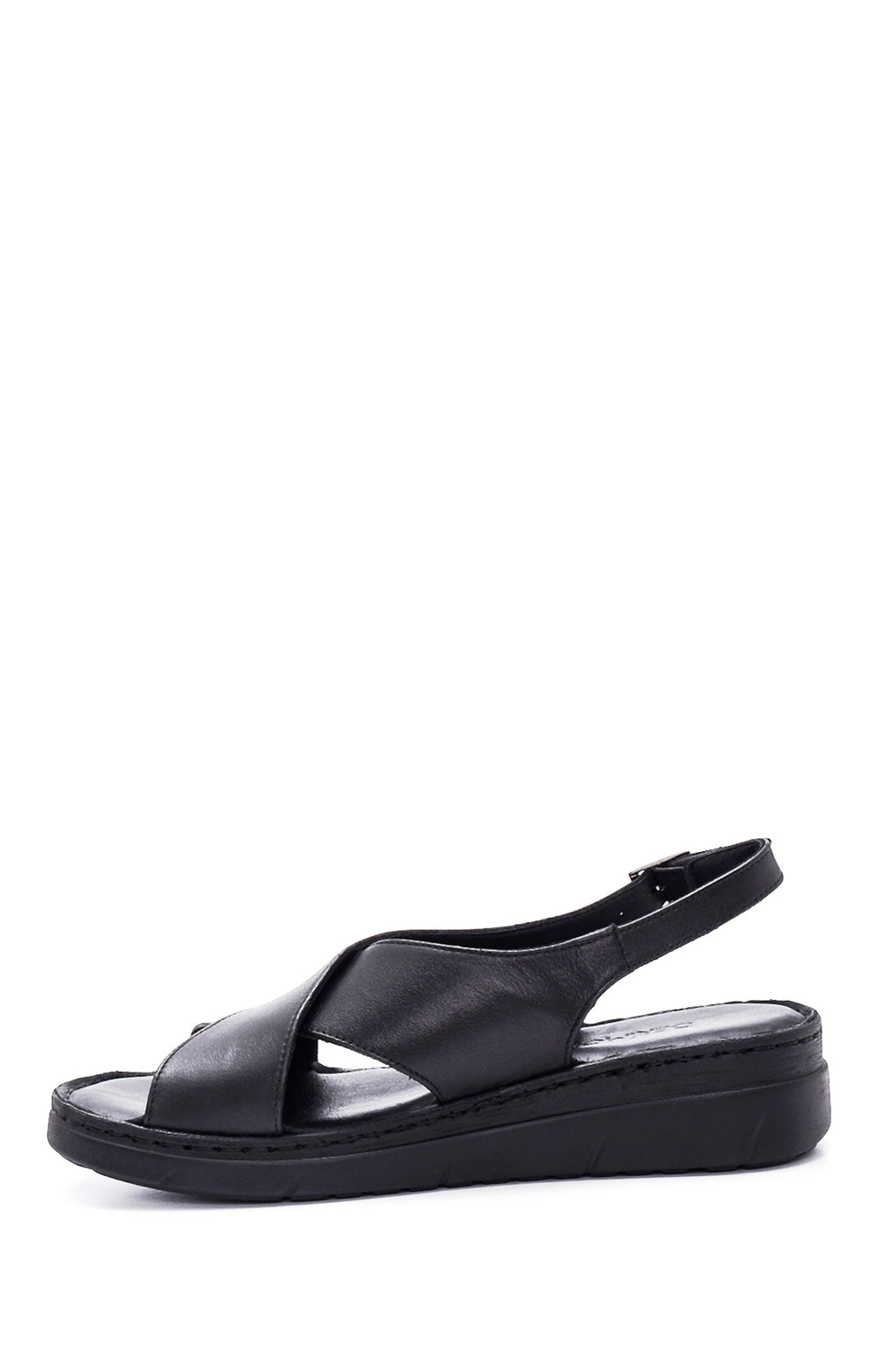 Kadın Siyah Deri Comfort Sandalet