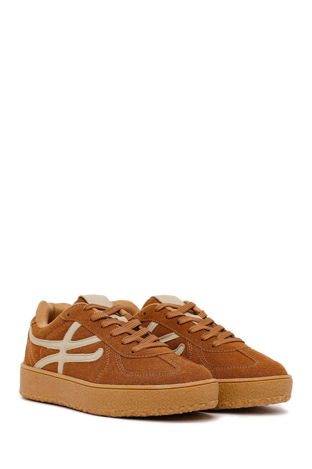 Kadın Taba Bağcıklı Süet Sneaker