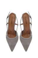 Women's Grey Slingback Suede Leather Thin Heeled Shoes | Derimod Women's Grey Slingback Suede Leather Thin Heeled Shoes | Derimod