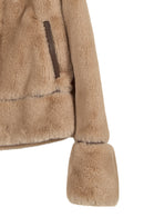 Livigno Woman Beige Short Teddy Coats | Derimod Livigno Woman Beige Short Teddy Coats | Derimod
