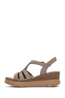 Women's Mink Ankle Strap Wedge Heel Leather Comfort Sandals | Derimod Women's Mink Ankle Strap Wedge Heel Leather Comfort Sandals | Derimod