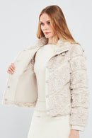 Melrose Women's White Teddy Leather Jacket | Derimod Melrose Women's White Teddy Leather Jacket | Derimod