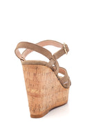 Women's Beige Suede Leather Wedge Heel Sandals | Derimod Women's Beige Suede Leather Wedge Heel Sandals | Derimod