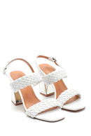 Women's Knitted Detailed Thick Heeled Sandals | Derimod Women's Knitted Detailed Thick Heeled Sandals | Derimod
