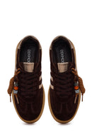 Woman Brown Lace-Up Charm Suede Leather Sneaker | Derimod Woman Brown Lace-Up Charm Suede Leather Sneaker | Derimod