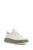 Men's White Thick Sole Lace Up Leather Sneaker | Derimod Men's White Thick Sole Lace Up Leather Sneaker | Derimod