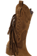 Women's Tan Suede Leather Heeled Cowboy Boots | Derimod Women's Tan Suede Leather Heeled Cowboy Boots | Derimod