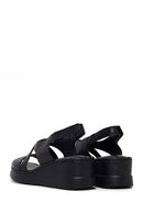 Woman Black Wedge Heel Leather Comfort Sandal | Derimod Woman Black Wedge Heel Leather Comfort Sandal | Derimod