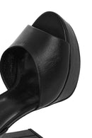 Women's Black Ankle Buckle Platform High Thick Heel Leather Sandals | Derimod Women's Black Ankle Buckle Platform High Thick Heel Leather Sandals | Derimod