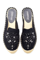 Women's Black Stone Espadrille Slippers | Derimod Women's Black Stone Espadrille Slippers | Derimod