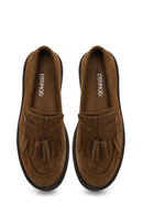 Woman Camel Thick-Soled Tasselled Suede Loafer | Derimod Woman Camel Thick-Soled Tasselled Suede Loafer | Derimod