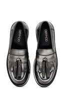 Women's Silver Leather Tasseled Masculine Loafer | Derimod Women's Silver Leather Tasseled Masculine Loafer | Derimod