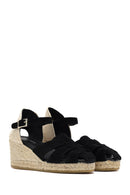 Women's Black Ankle Strap Wedge Heel Suede Leather Espadrille Sandals | Derimod Women's Black Ankle Strap Wedge Heel Suede Leather Espadrille Sandals | Derimod