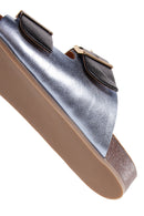 Women's Brown Metallic Leather Double Buckle Comfort Slippers | Derimod Women's Brown Metallic Leather Double Buckle Comfort Slippers | Derimod