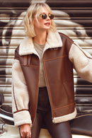 Helsinki Women's Brown Short Teddy Coat | Derimod Helsinki Women's Brown Short Teddy Coat | Derimod