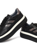 Kadın Siyah Bağcıklı Kalın Tabanlı Deri Sneaker | Derimod Kadın Siyah Bağcıklı Kalın Tabanlı Deri Sneaker | Derimod