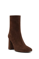 Woman Brown Zip Closure Chunky Heeled Suede Boots | Derimod Woman Brown Zip Closure Chunky Heeled Suede Boots | Derimod