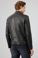 Jefferson Men's Black Stand Collar Slim-Fit Leather Jacket | Derimod Jefferson Men's Black Stand Collar Slim-Fit Leather Jacket | Derimod