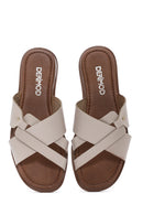 Women's Cream Leather Slippers | Derimod Women's Cream Leather Slippers | Derimod