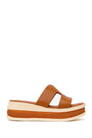 Woman Taba Thick-Soled Leather Slipper | Derimod Woman Taba Thick-Soled Leather Slipper | Derimod