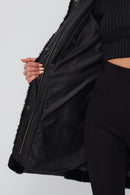 Virginia Women's Black Hooded Long Teddy Coat | Derimod Virginia Women's Black Hooded Long Teddy Coat | Derimod