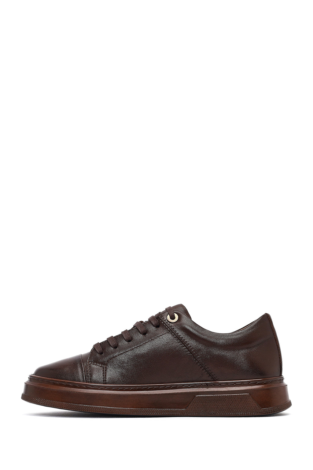 Erkek Kahverengi Bağcıklı Deri Sneaker
