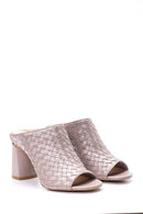 Women's Leather Heel Detailed Heeled Slippers | Derimod Women's Leather Heel Detailed Heeled Slippers | Derimod