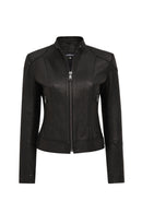 Prima Woman Black Short Leather Jacket | Derimod Prima Woman Black Short Leather Jacket | Derimod