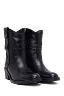 Woman Black Zip Closure Leather Cowboy Boots | Derimod Woman Black Zip Closure Leather Cowboy Boots | Derimod