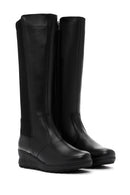 Women's Black Zippered Wedge Heeled Casual Leather Boots | Derimod Women's Black Zippered Wedge Heeled Casual Leather Boots | Derimod