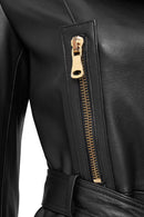Athena Women's Black Short Leather Jacket | Derimod Athena Women's Black Short Leather Jacket | Derimod