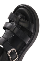Women's Black Buckled Thick Soled Leather Comfort Sandals | Derimod Women's Black Buckled Thick Soled Leather Comfort Sandals | Derimod