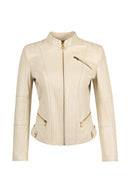 Donna Women's Beige Short Leather Jacket | Derimod Donna Women's Beige Short Leather Jacket | Derimod