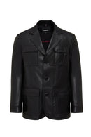 Kane Men's Black Buttoned Blazer Leather Jacket | Derimod Kane Men's Black Buttoned Blazer Leather Jacket | Derimod