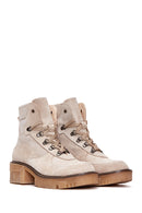 Women's Beige Suede Leather Boots | Derimod Women's Beige Suede Leather Boots | Derimod