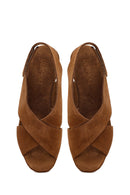 Woman Mink Strappy Wedge Heel Suede Sandal | Derimod Woman Mink Strappy Wedge Heel Suede Sandal | Derimod