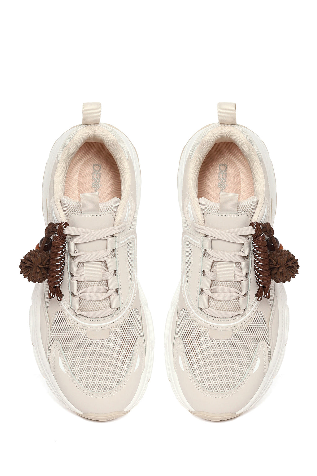 Kadın Bej Bağcıklı Kalın Tabanlı Charmlı Sneaker