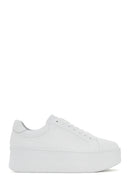 Women's White Lace-up Thick-Sole Leather Sneaker | Derimod Women's White Lace-up Thick-Sole Leather Sneaker | Derimod