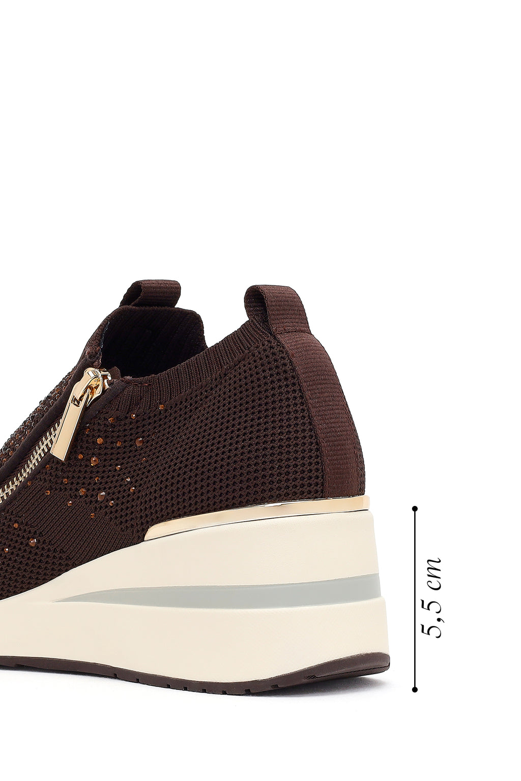 Derimod Zero Kadın Kahverengi Fermuarlı Dolgu Topuklu Kumaş Sneaker