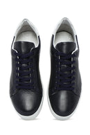 Men's Navy Blue Lace-Up Leather Sneaker | Derimod Men's Navy Blue Lace-Up Leather Sneaker | Derimod