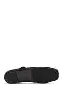 Women's Black Stone Leather Ballerinas | Derimod Women's Black Stone Leather Ballerinas | Derimod
