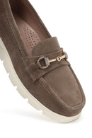 Kadın Vizon Dolgu Topuklu Süet Deri Comfort Loafer | Derimod Kadın Vizon Dolgu Topuklu Süet Deri Comfort Loafer | Derimod