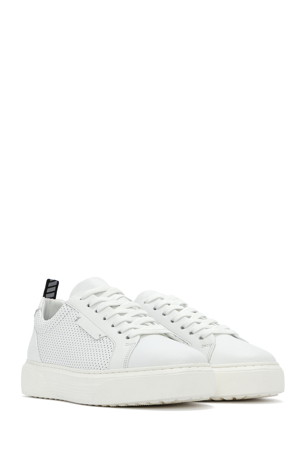 Erkek Beyaz Bağcıklı Deri Sneaker